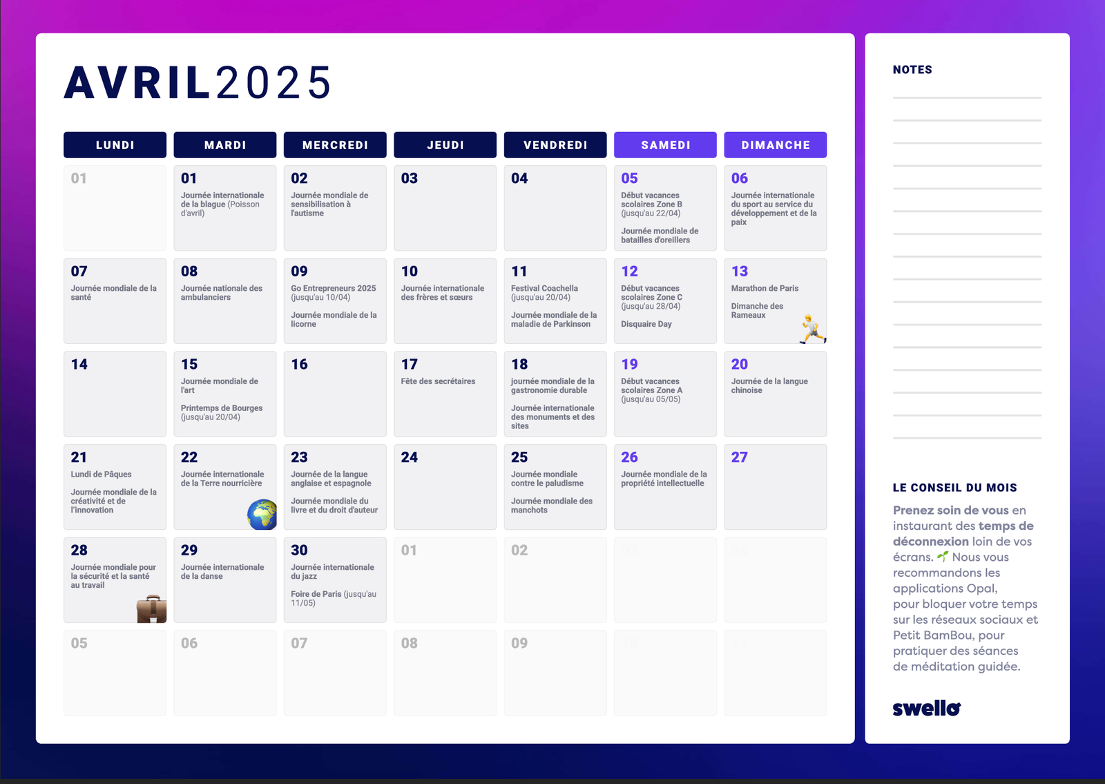 Calendrier Swello – Avril